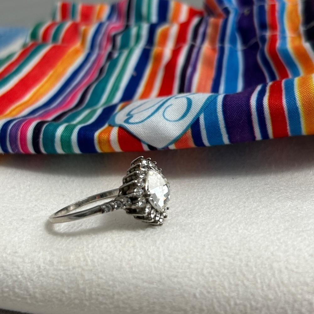 Brighton Demantur Ring Clear Crystals Silver Plated Size 9.5 & Cloth Bag - Picture 10 of 11